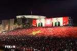 Ceremonia de izamiento de la bandera durante el ensayo preliminar a nivel nacional. (Fuente: VNA)