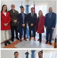 Jefe de la Sección Comercial de la Embajada de Vietnam en Argentina, Ngo Manh Khoi, los intendente de Manfredi, Patricio Olmedo, de Las Varillas, Mauro Daniele, y la Profesora Marcia Daniele, Directora del Instituto Superior de Estudios Orientales (ISEO) en la actividad.
