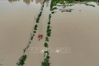 Las fuerzas militares y policiales brindan apoyo a la población afectada por las inundaciones en Phong Chau, Dat Lanh, barrio de Nam Trang. (Foto: VNA)