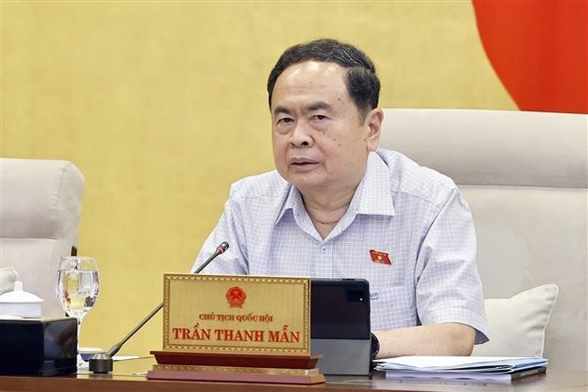El presidente de la Asamblea Nacional de Vietnam, Tran Thanh Man. (Fuente: VNA) vna-potal-ubtv-quoc-hoi-xem-xet-bao-cao-cong-tac-dan-nguyen-va-bao-cao-giam-sat-chuyen-de-8202739.jpg