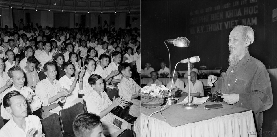 El 18 de mayo de 1963, el Presidente Ho Chi Minh asiste y pronuncia un discurso en el Primer Congreso Nacional de Delegados de la Asociación para la Difusión de la Ciencia y la Técnica de Vietnam, celebrado en Hanoi del 15 al 19 de mayo de 1963. (Foto: VNA)