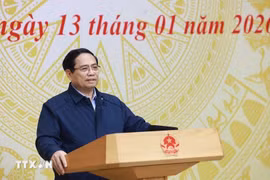 El primer ministro Pham Minh Chinh interviene en la reunión. (Fuente: VNA)