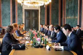 La delegación del PCV se reúne con el segundo presidente del Consejo Nacional Austriaco, Peter Haubner. (Foto: VNA)