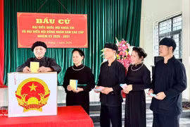 Los votantes de la etnia Tay en la aldea de Na O, en la comuna de An Lac, provincia de Bac Ninh, emitieron sus votos el 15 de marzo. (Foto: VNA)