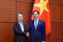 El viceprimer ministro y ministro de Relaciones Exteriores, Bui Thanh Son (der.), y Armida Salsiah Alisjahbana, secretaria general adjunta de las Naciones Unidas (ONU) y secretaria ejecutiva de la Comisión Económica y Social para Asia y el Pacífico (CESPAP) (Foto: VNA) 