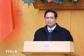 El primer ministro de Vietnam, Pham Minh Chinh, interviene en la conferencia. (Fuente: VNA)