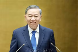 El secretario general del Partido, To Lam, interviene en la conferencia nacional celebrada en Hanoi el 18 de mayo sobre la difusión e implementación de las Resoluciones 66 y 68. (Foto: VNA)