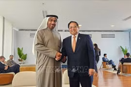 El primer ministro Pham Minh Chinh (der.) se reúne con el ministro de Estado de Asuntos Exteriores de los EAU, Ahmed Ali Bin Al Sayegh, en Río de Janeiro. (Foto: VNA)