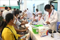 El personal médico realizan chequeos a las personas que participan en el programa. (Foto: VNA)