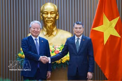 El primer ministro de Vietnam, Le Minh Hung (derecha), recibe a Tanaka Akihiko, presidente de la JICA. (Foto: VNA)