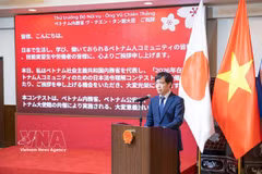 Phan Tien Hoang, jefe de la Junta de Gestión Laboral de la Embajada de Vietnam en Japón, interviene en la cita (Foto: VNA)