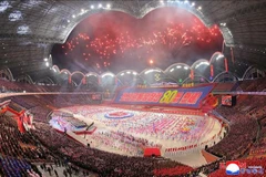 Ceremonia conmemorativa por el 80.º aniversario de la fundación del PTC en Pyongyang, el 9 de octubre de 2025 (Foto: Yonhap/VNA)