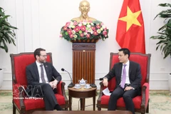 El vicecanciller vietnamita Dang Hoang Giang (derecha) recibe a Iain Frew, embajador del Reino Unido en Hanoi (Foto: VNA)