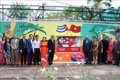 Los delegados posan para una foto frente al mural. (Foto: VNA)