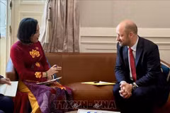 La vicepresidenta de la Asamblea Nacional de Vietnam, Nguyen Thi Thanh, se reúne con el subtitular del Senado francés, Loic Hervé (Foto: VNA)