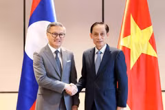 El ministro de Relaciones Exteriores de Vietnam, Le Hoai Trung (derecha), y su homógolo laosiano, Thongsavanh Phomvihane (Foto: VNA)