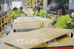 Los trabajadores de una fábrica de madera preparan productos para exportación. (Foto: VNA)