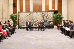 El viceprimer ministro vietnamita Nguyen Chi Dung se reúne con Zhang Hu, subgobernador de Guangdong (Foto: VNA)