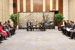 El viceprimer ministro vietnamita Nguyen Chi Dung se reúne con Zhang Hu, subgobernador de Guangdong (Foto: VNA)