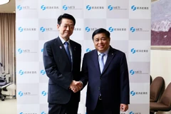 El viceprimer ministro vietnamita Nguyen Chi Dung (derecha) se reúne con el ministro de Economía, Comercio e Industria de Japón, Muto Yoji (Foto: VNA)