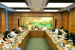Diputados de la delegación de Hanoi debaten los proyectos de leyes (Foto: VNA)