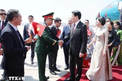 El presidente de Vietnam, Luong Cuong, y su esposa llegan al Aeropuerto Internacional de El Cairo (Foto: VNA)