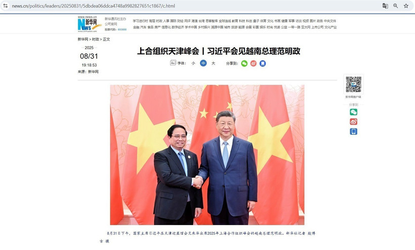 La Agencia Xinhua informa sobre la reunión entre el presidente chino Xi Jinping y el primer ministro vietnamita Pham Minh Chinh. (Fuente: VNA)