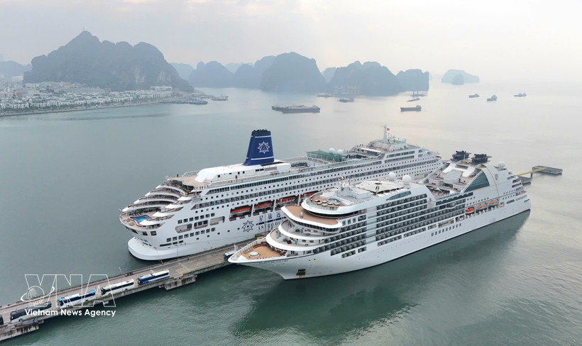Los cruceros de lujo Seabourn Encore y Piano Land llegan a la provincia de Quang Ninh en el primer día del Año Nuevo Lunar. (Fuente: VNA)