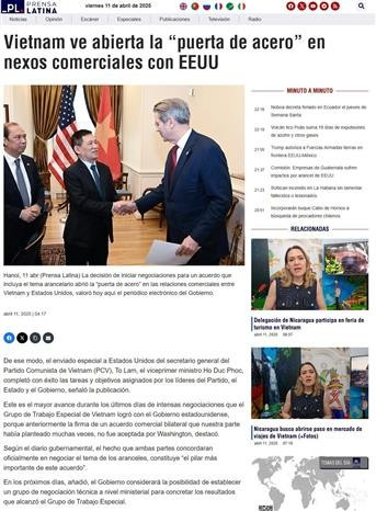 Prensa Latina valora avance en relaciones comerciales Vietnam-EE.UU. (Fuente: VNA)