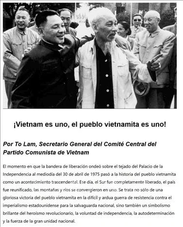 La emisora radial La Primerisima de Nicaragua publica una serie de artículos sobre el significado histórico de este trascendental evento, enfatizando especialmente el mensaje del Secretario General del Partido Comunista de Vietnam, To Lam: “Vietnam es uno, el pueblo vietnamita es uno!” (Fuente: VNA)