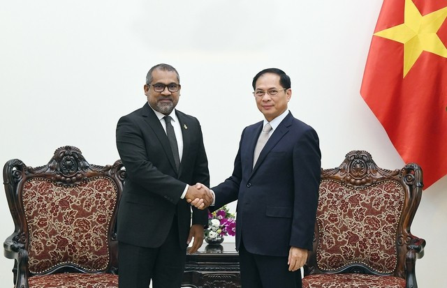 El viceprimer ministro vietnamita Bui Thanh Son y el ministro de Asuntos Exteriores de Maldivas, Abdulla Khaleel. (Fuente: Cancillería)