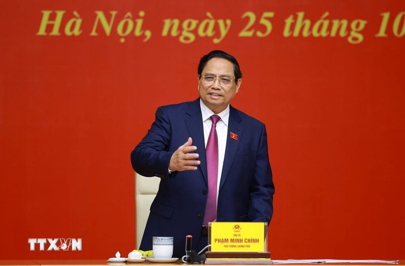 El primer ministro vietnamita, Pham Minh Chinh, interviene en el evento. (Fuente: VNA)