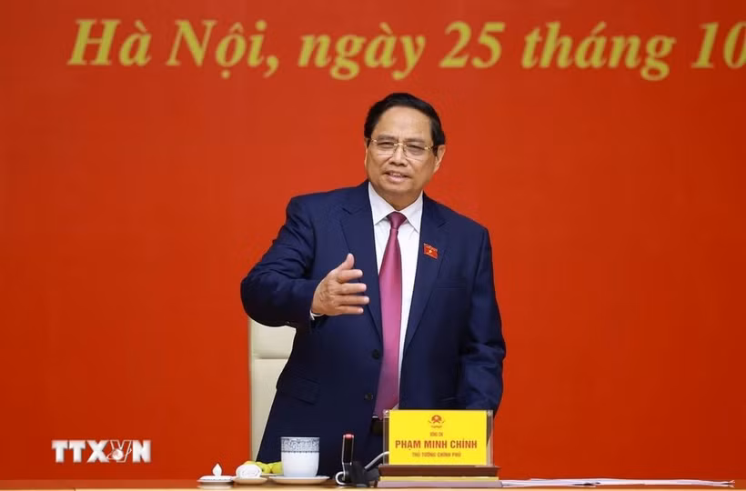 El primer ministro vietnamita, Pham Minh Chinh, interviene en el evento. (Fuente: VNA)