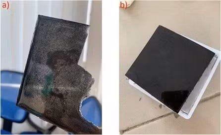 a) Los nanotubos de carbono sin modificar se aglomeran en la resina epoxi. b) Los nanotubos de carbono modificados se dispersan uniformemente en la resina epoxi. (Fuente: Academia de Ciencia y Tecnología de Vietnam)