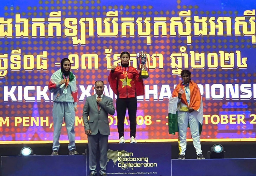 La luchadora Hong Tham brinda la undécima medalla de oro a Vietnam. (Fuente: thethaovietnamplus.vn)
