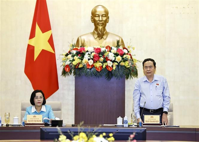 El presidente de la Asamblea Nacional de Vietnam (AN), Tran Thanh Man, interviene en el acto. (Fuente: VNA)