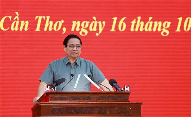 El premier vietnamita Pham Minh Chinh presidió la conferencia efectuada en la ciudad de Can Tho (Fuente: VNA)