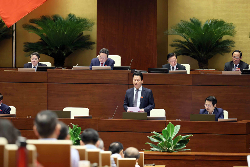 El ministro vietnamita de Recursos Naturales y Medio Ambiente, Dang Quoc Khanh, interviene en la sesión. (Foto: VNA)
