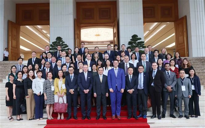 El viceprimer ministro vietnamita Tran Luu Quang y delegados (Fuente: VNA)