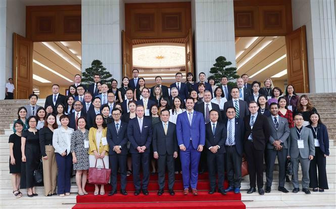 El viceprimer ministro vietnamita Tran Luu Quang y delegados (Fuente: VNA)