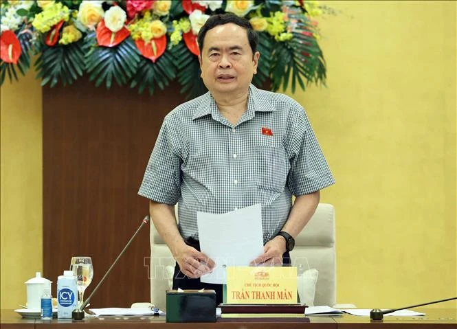 El presidente de la Asamblea Nacional de Vietnam, Tran Thanh Man, interviene en la cita. (Foto: VNA)