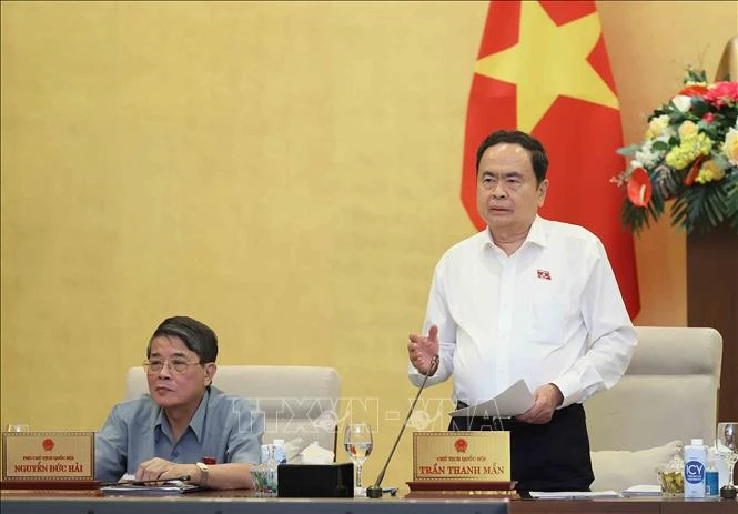El presidente de la Asamblea Nacional de Vietnam, Tran Thanh Man, interviene en la cita. (Foto: VNA)