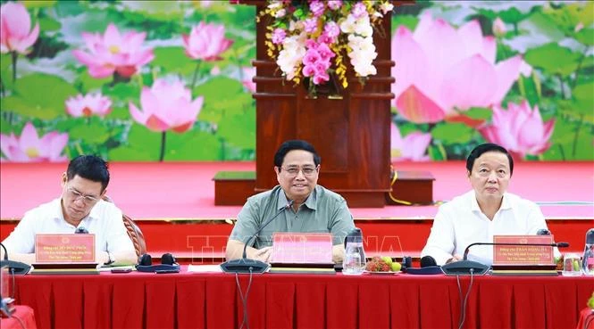 El primer ministro de Vietnam, Pham Minh Chinh (centro), preside la cita. (Foto: VNA)