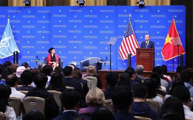 El secretario general del Comité Central del Partido Comunista de Vietnam y presidente del país, To Lam, en la Universidad de Columbia en Nueva York. (Foto: VNA) lam2-9445.jpg.webp