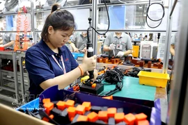 Trabajadores en el parque industrial Lien Ha Thai ( Zona económica de Thai Binh). Foto: VNA