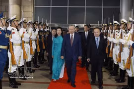 El secretario general del Partido Comunista de Vietnam y presidente del Estado, To Lam, junto con su esposa y una delegación de alto nivel, parte de Beijing hacia la ciudad de Nanning (Foto: VOV)