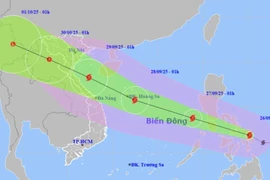 Pronóstico de la ubicación y dirección de la tormenta Bualoi a la 1:00 del 26 de septiembre. (Foto: Centro Nacional de Pronósticos Hidrometeorológicos)