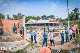 Vietnamitas uniéndose para eliminar casas temporales y deterioradas. (Foto: VNA)