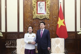El presidente de Vietnam, Luong Cuong, recibe a la embajadora de Camboya, Touch Pharat. (Foto: VNA) 