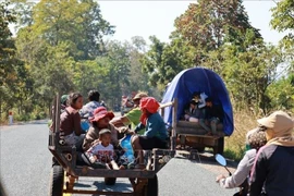 Pobladores en la provincia camboyana de Preah Vihear evacuados por el conflicto. (Foto: Xinhua/VNA)